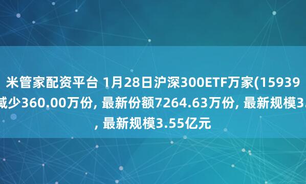 米管家配资平台 1月28日沪深300ETF万家(159393)份额减少360.00万份, 最新份额7264.63万份, 最新规模3.55亿元