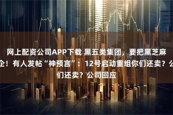 网上配资公司APP下载 黑五类集团，要把黑芝麻卖给国企！有人发帖“神预言”：12号启动重组你们还卖？公司回应