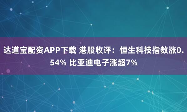 达道宝配资APP下载 港股收评：恒生科技指数涨0.54% 比亚迪电子涨超7%